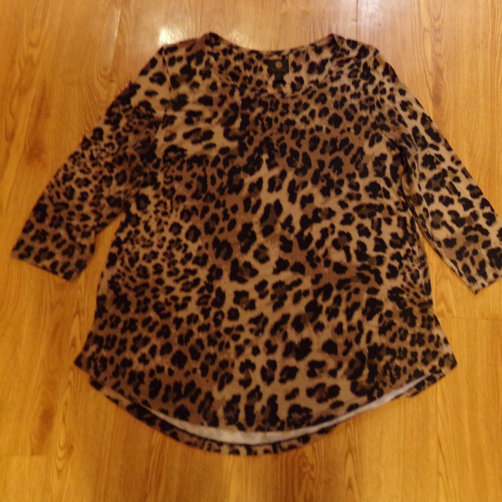 JM COLLECTION LEOPARD PRINT JERSEY TOP  TUNIC L  16